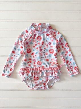 COCO MANGO by CALIKIDS EUC Girls Floral Rashguard Ruffle Swimsuit